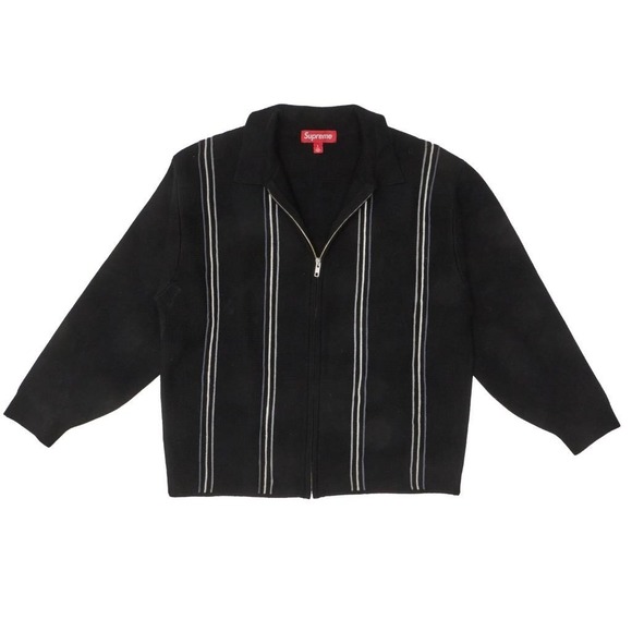 Supreme Other - Supreme Knit Polo Full Zip Vertical Stripe Black Gray Sweater Size L Large